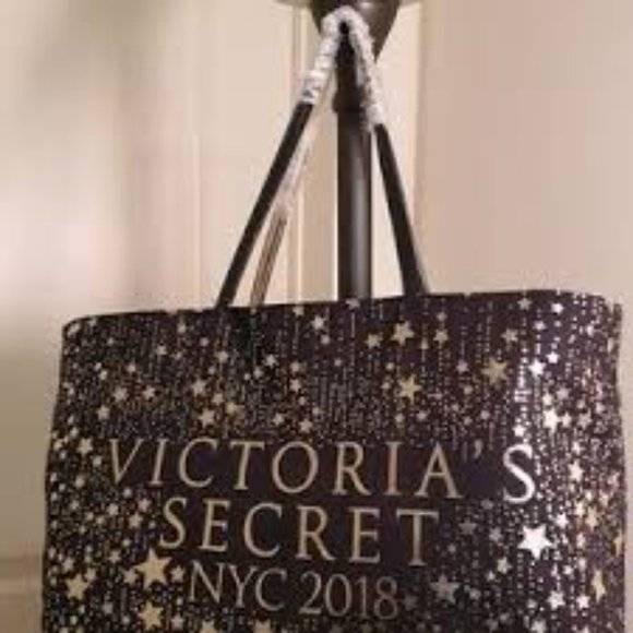 ✨NEW✨VICTORIA SECRET LARGE CANVAS EXCLUSIVE ANGEL TOTE BAG - GOLD START NYC 2018 - Picture 4 of 10